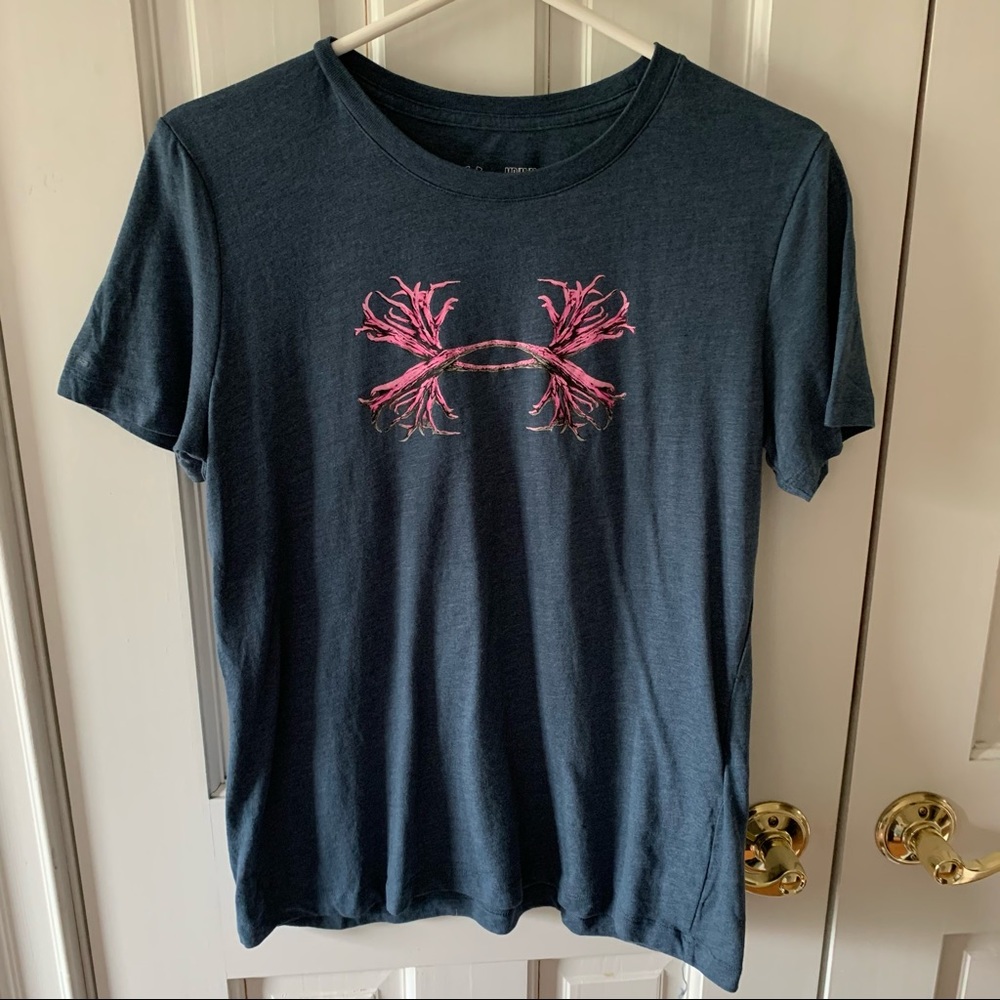 UNDER ARMOUR UA Logo Antlers Slate Blue Tee Sz M